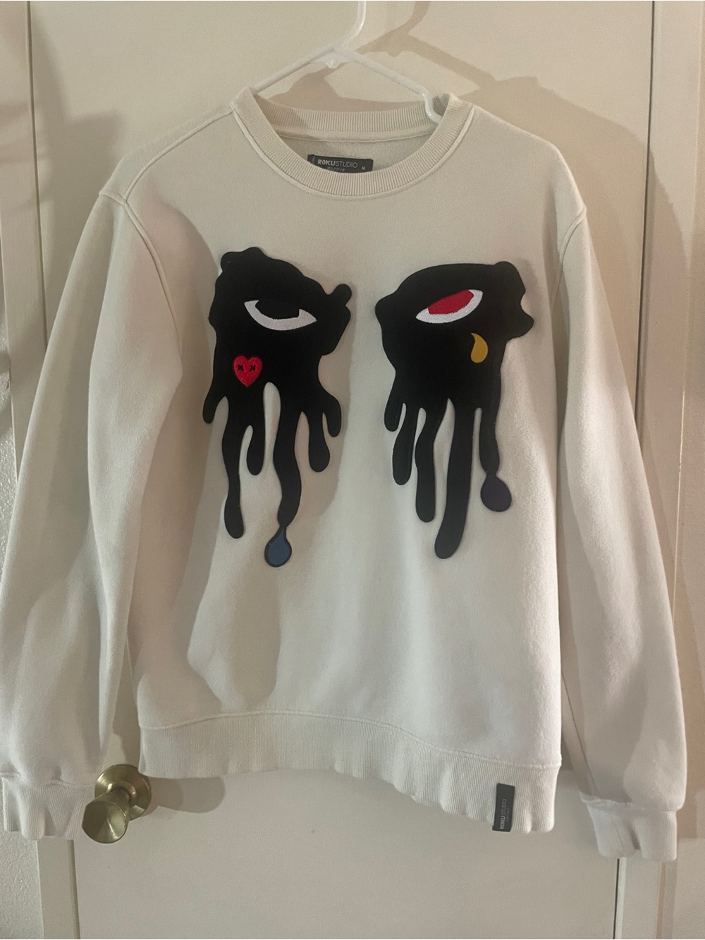 ROKU STUDIO Melting Eyes Embroidered Sweatshirt M Y2K Streetwear - Picture 5 of 10